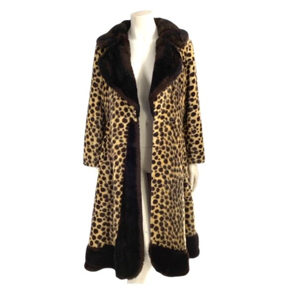 VTG 60s Hudson's Detroit Faux Fur Animal Print Coat L Penny Lane Cheetah Leopard - Picture 2 of 11
